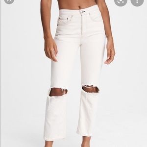 Maya High Rise Straight - Ecru with Holes